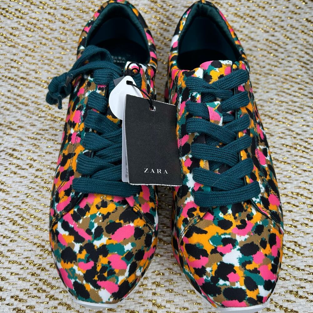 Zara Leopard 35 Multicolor Satin Sneakers- size US6 NWT and in Bag - Picture 8 of 9